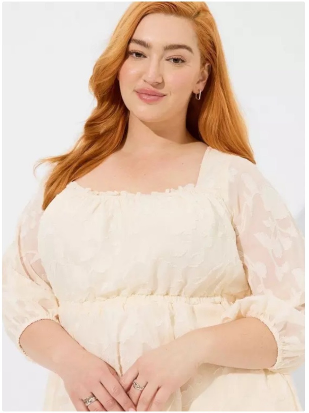 Torrid Floral Square Neck Elastic Waist Tiered A-Line Mini Dress Boho Cream 2X - Picture 3 of 11